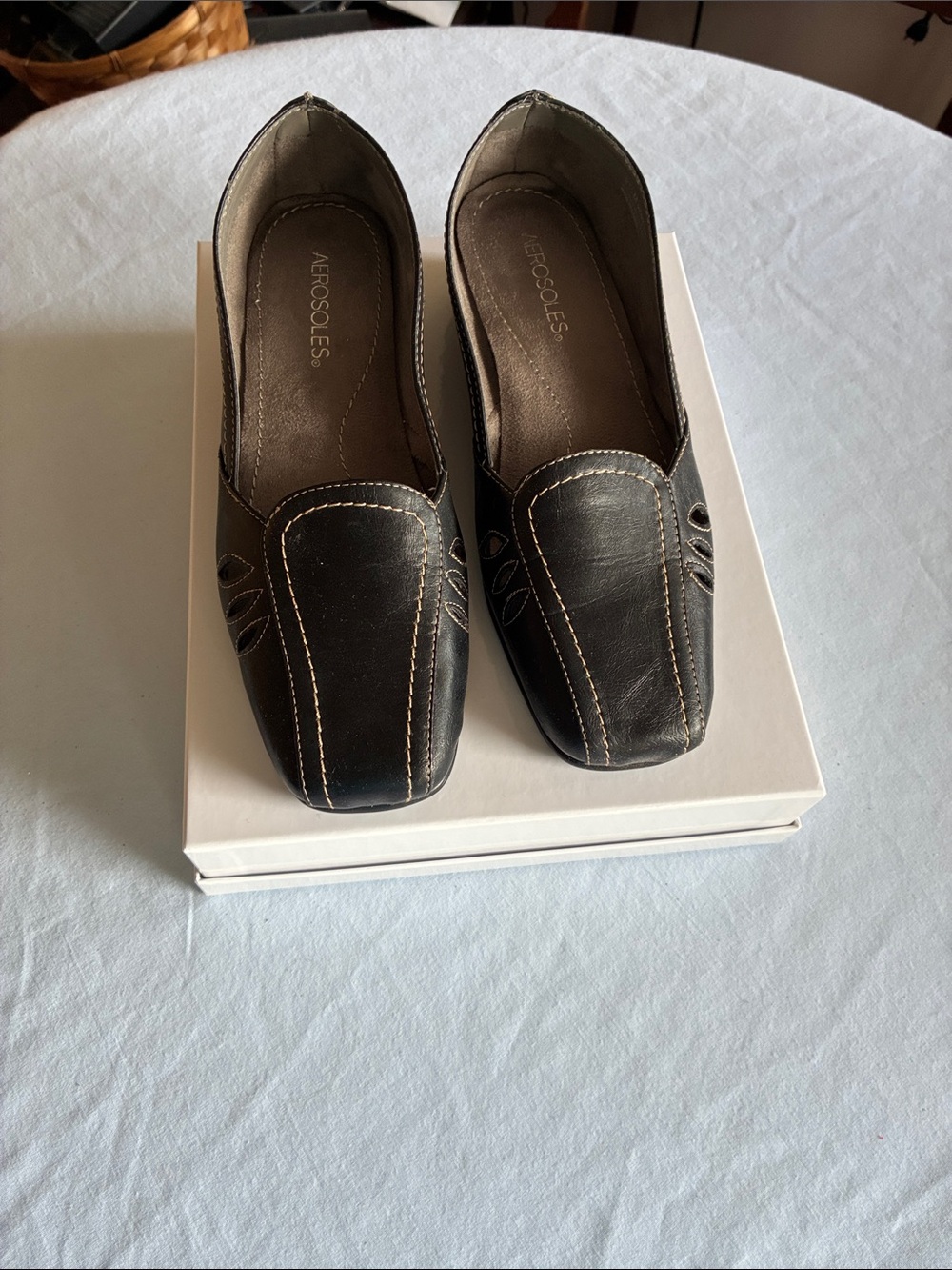 AEROSOLES Black Slip-On Square-Toe Comfort Loafers 8.5